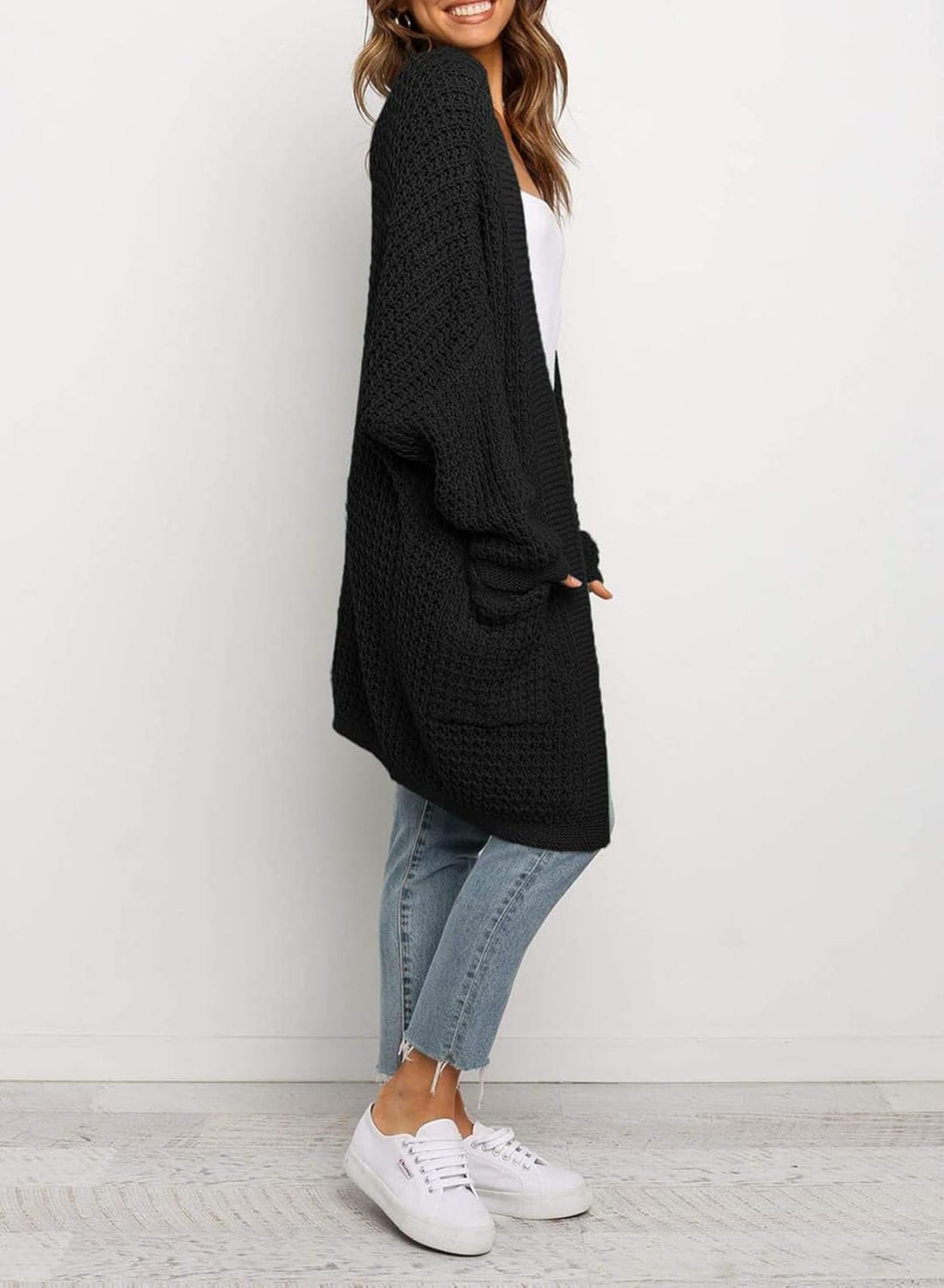 Maavoki Damen Lang Strickjacke Oversize Langarm Sweater Cardigan Casual Strickmantel Herbst Outerwea