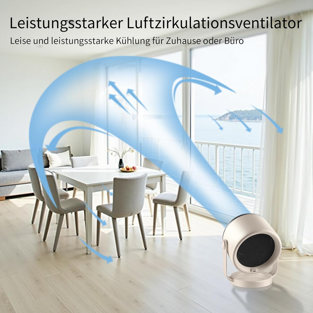 Schreibtischventilator mit batteriebetrieben, leise, digitale Anzeige, tragbarer Ventilator 360° dre