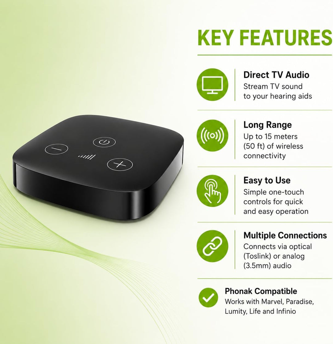 Phonak TV Connector – Kompatibel mit Phonak Marvel-, Paradise-, Lumity-, Life- und Infinio-Hörgeräte