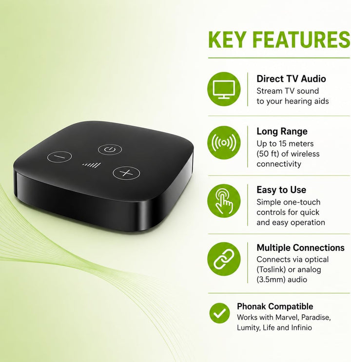 Phonak TV Connector – Kompatibel mit Phonak Marvel-, Paradise-, Lumity-, Life- und Infinio-Hörgeräte
