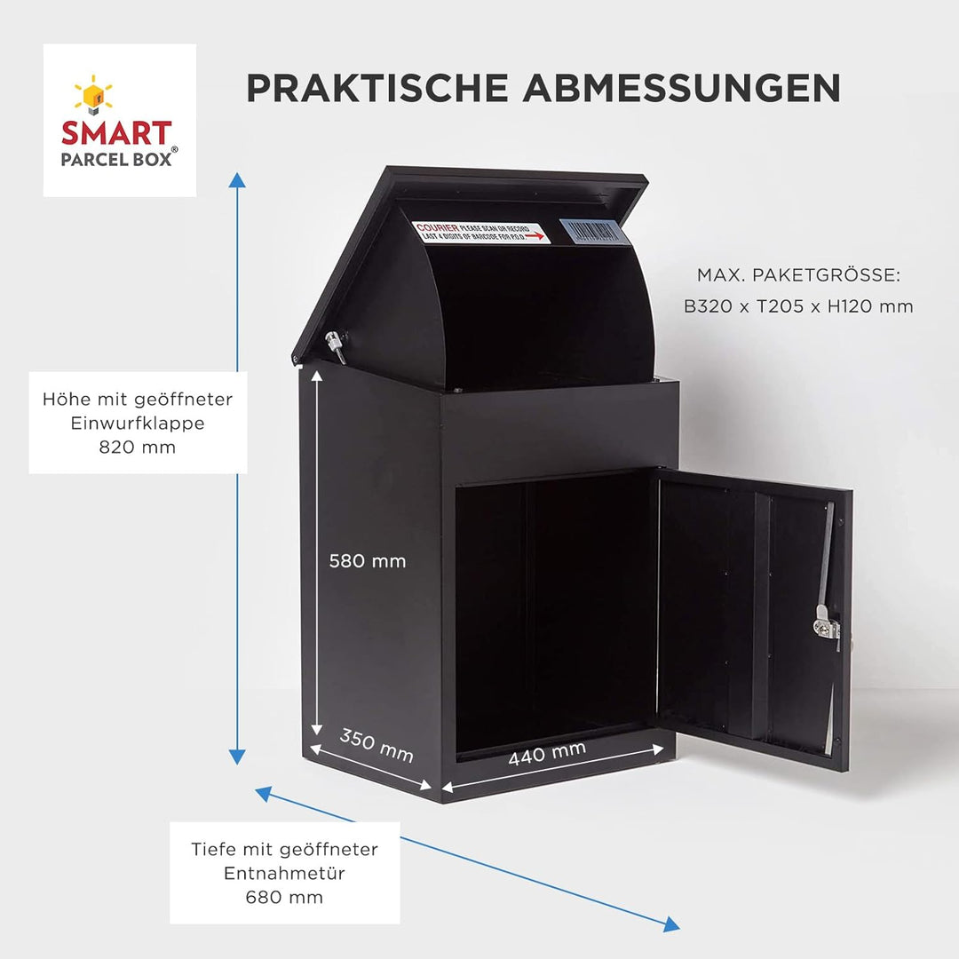 Smart Parcel Box, mittelgrosser Paketbriefkasten mit Paketfach und Briefkasten, sicherer Paketkasten