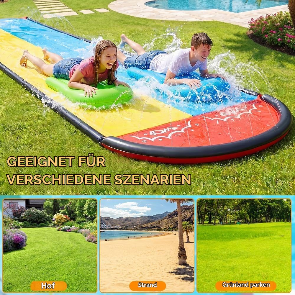 610cm/20ft Wasserrutsche Garten für Kinder, Wasserrutschmatte mit 2 Bodyboards, Doppelrutsche mit ei