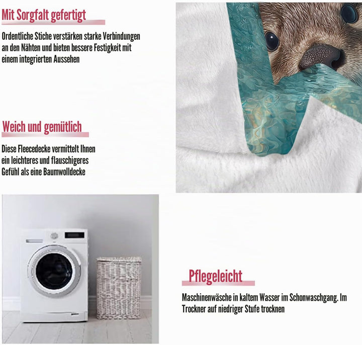 Kuscheldecke mit Hyperrealistischer Otter, Super weiches Fleece, Überwurfdecke für Bettwäsche Cotch