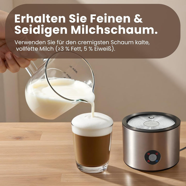 Milchaufschäumer Elektrisch 4 in 1, Milchschäumer Induktion 500ml Kalt Warm, Detachable Glas Visuell