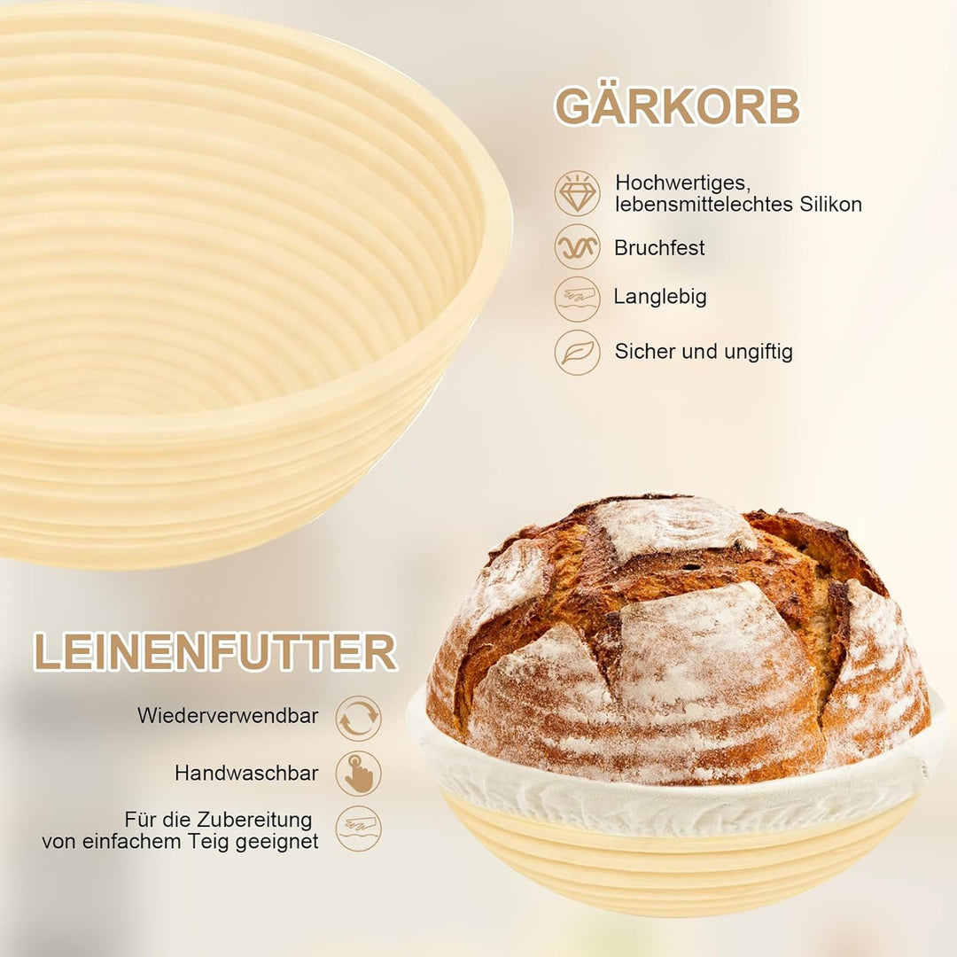 10 Stück Gärkorb Brot Set, Gärkörbchen zum Brotbacken, 23cm Rund & 25cm Oval Brotkörbchen aus Siliko