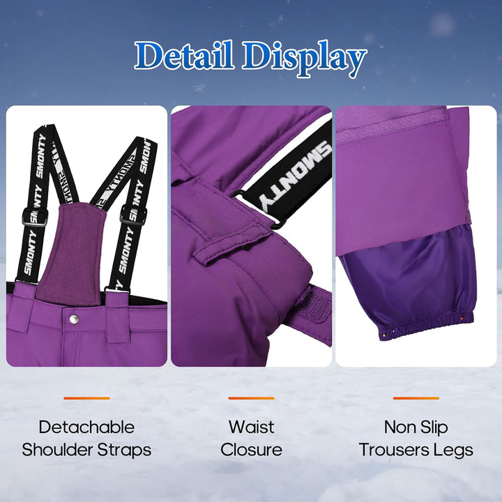 SMONTY Skihose für Kinder Mädchen Winter Wasserdicht Winddicht Warme Snowboard-Rückenhose, 140-152 L
