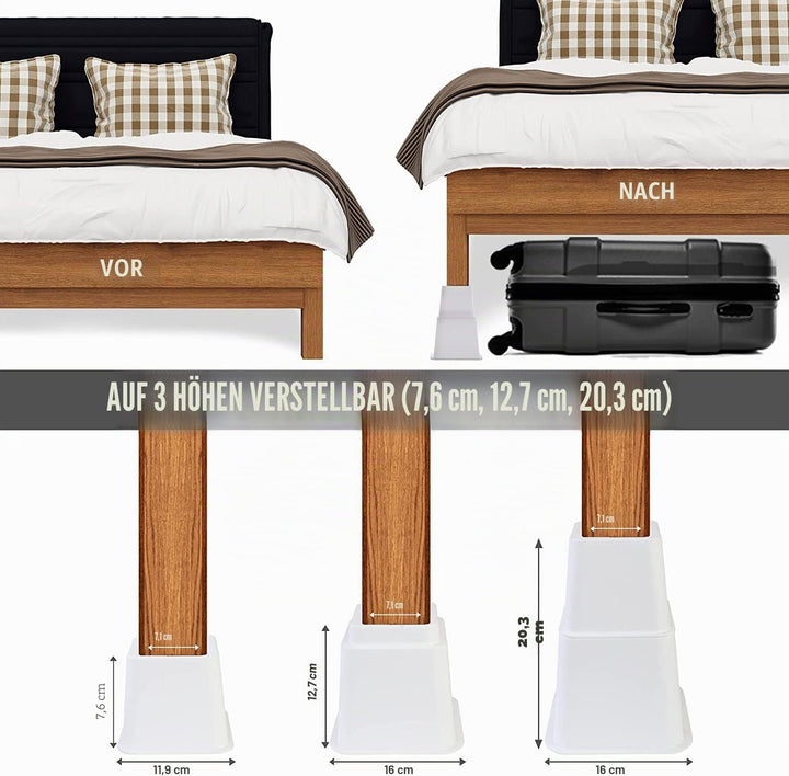 Utopia Bedding 8 Stück Hochwertige verstellbare Möbelerhöher (4 hoch und 4 kurz) - Starke platzspare