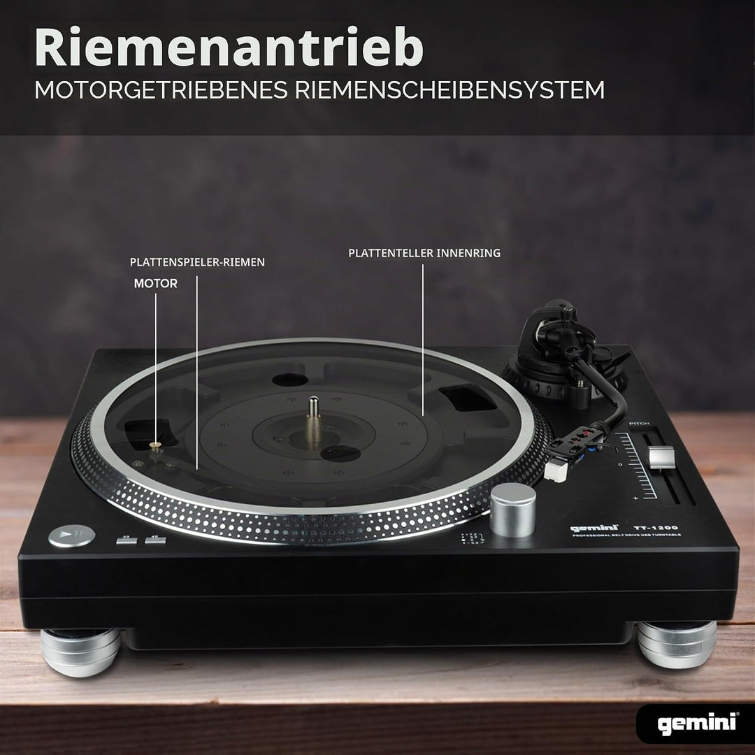 Gemini TT-1200 Plattenspieler mit 3 Geschwindigkeiten und USB-Schnittstelle
