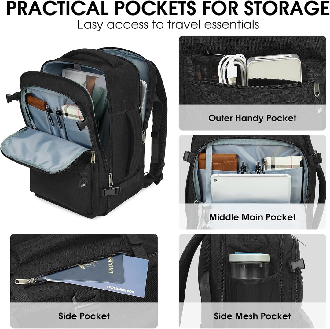 WANDF Handgepäck Rucksack 40x20x25cm für Ryanair Airlines, Untersitz-Reise-Handgepäck-Tasche mit Nas