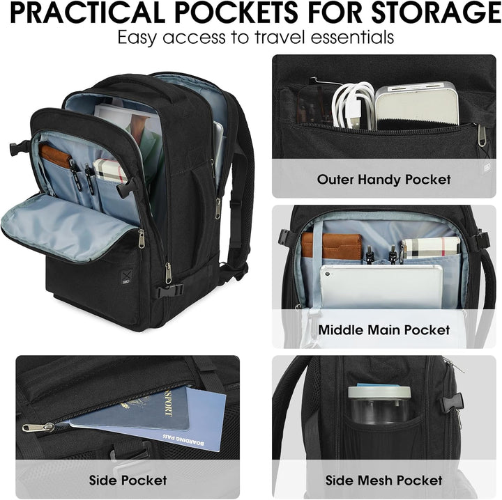 WANDF Handgepäck Rucksack 40x20x25cm für Ryanair Airlines, Untersitz-Reise-Handgepäck-Tasche mit Nas