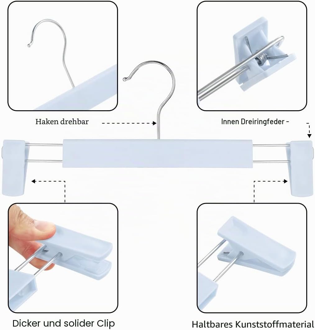 GUANJUNE Kleiderbügel,Platzsparende Rockhalter mit 360 ° Schwenkhaken,Verstellbare Clips Hosenbügel,