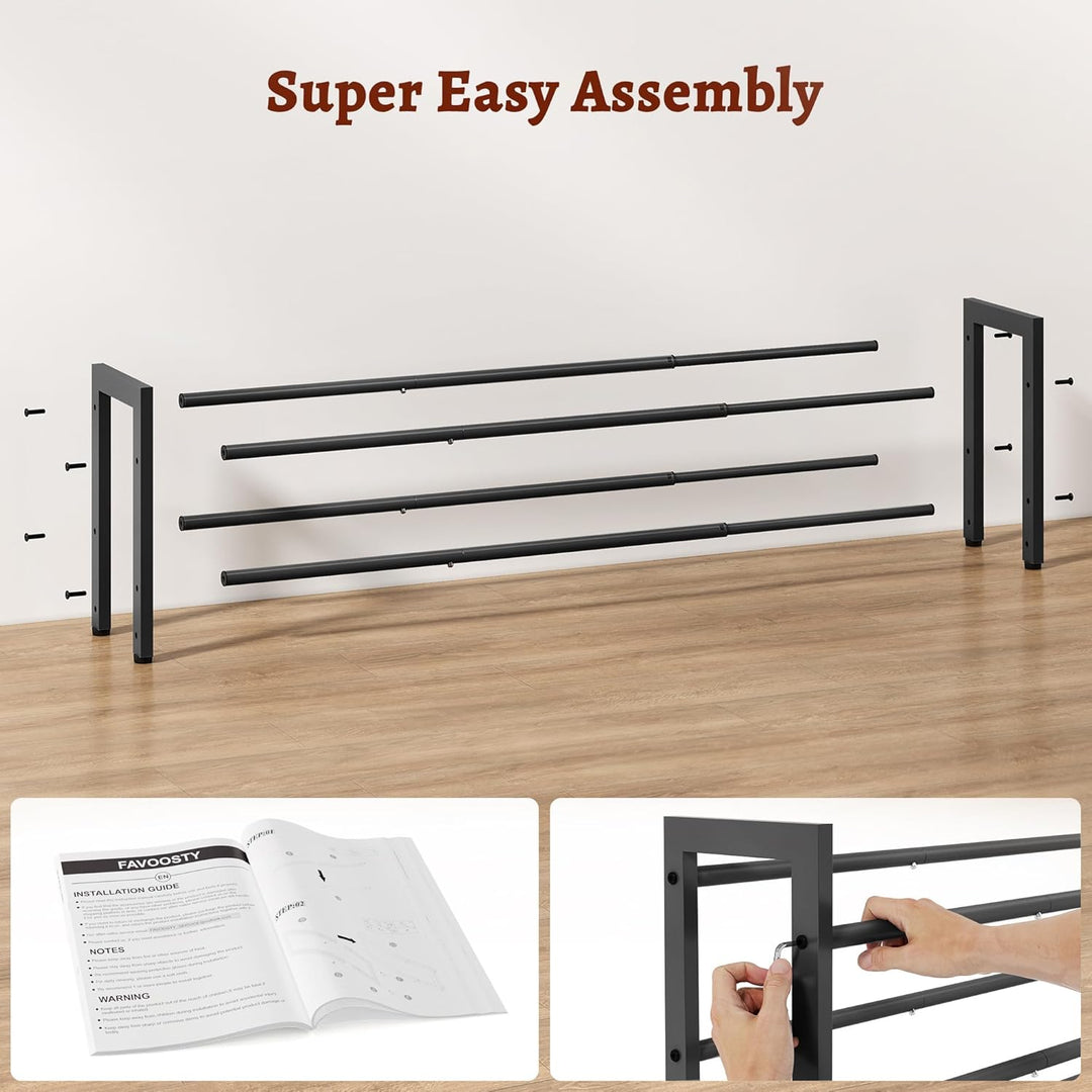 FAVOOSTY 2 Ebenen Schuhregal Metall Ausziehbares Schwarz, Verstellbar Platzsparend, Shoes Rack, Robu