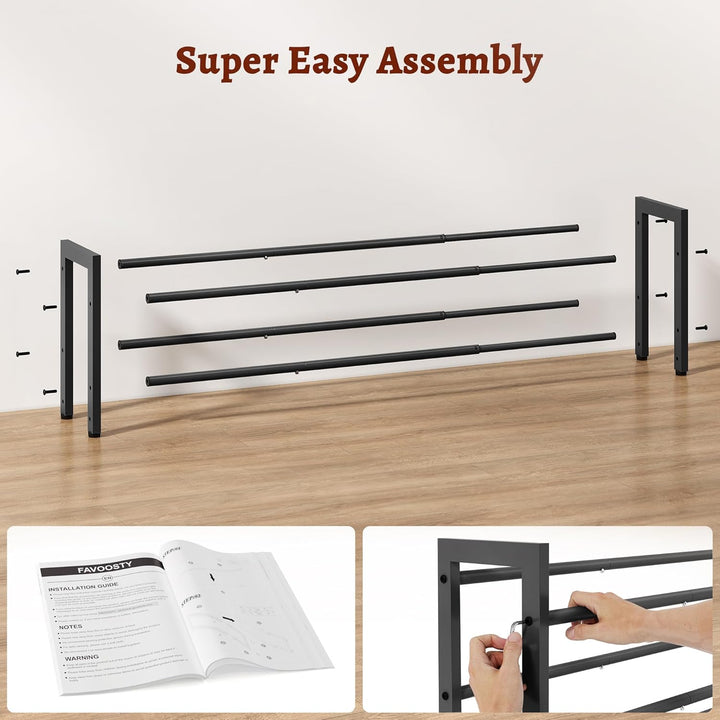 FAVOOSTY 2 Ebenen Schuhregal Metall Ausziehbares Schwarz, Verstellbar Platzsparend, Shoes Rack, Robu
