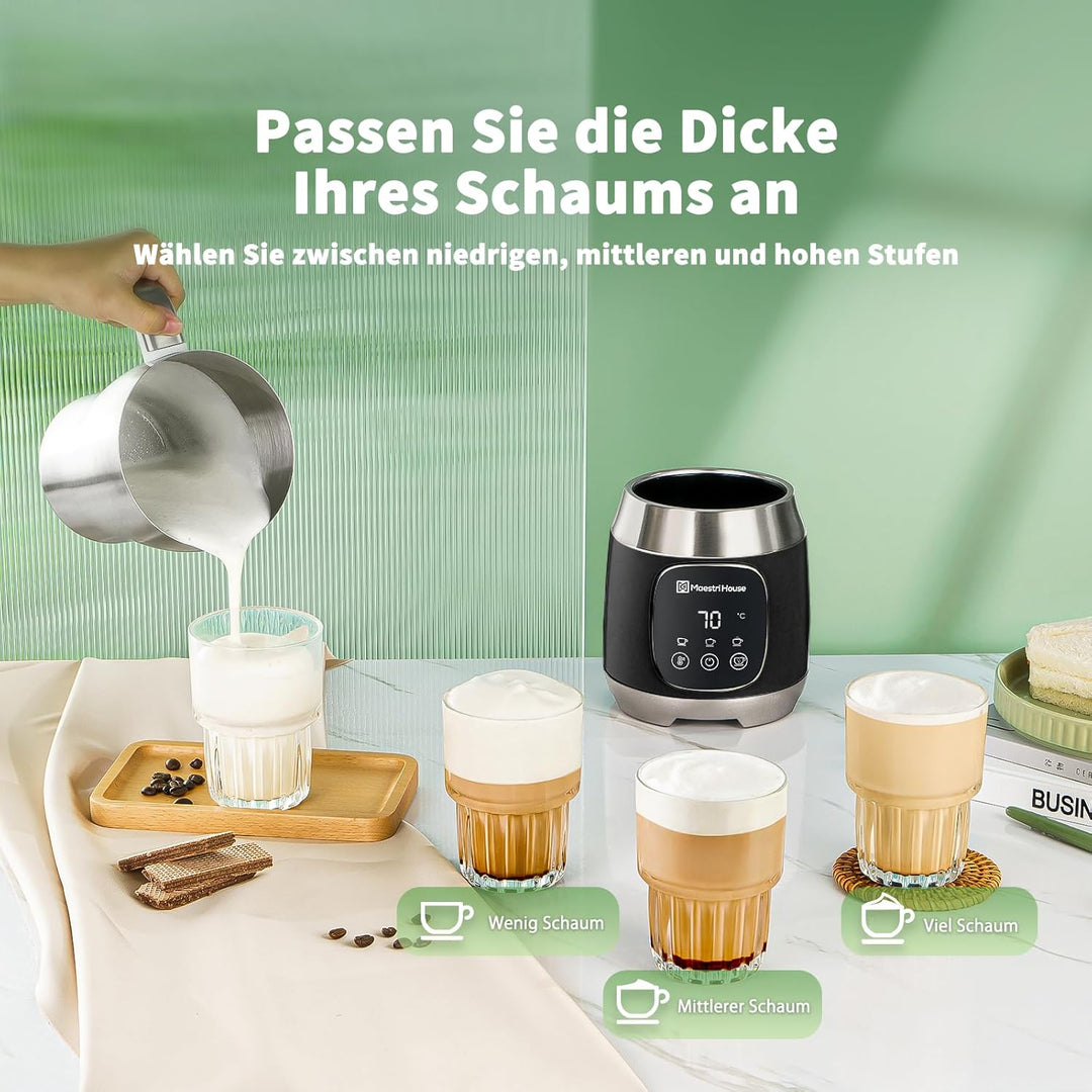 Maestri House 4-in-1 600ml Elektrischer Milchaufschäumer, Spülmaschinenfester Milchdampfer aus Edels
