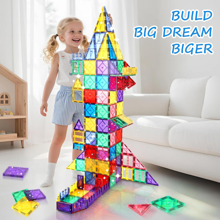 Magnetische Bausteine, 100 Teile Magnetische Fliesen STEM-Lernspielzeug für Kinder im Alter von 3, 4