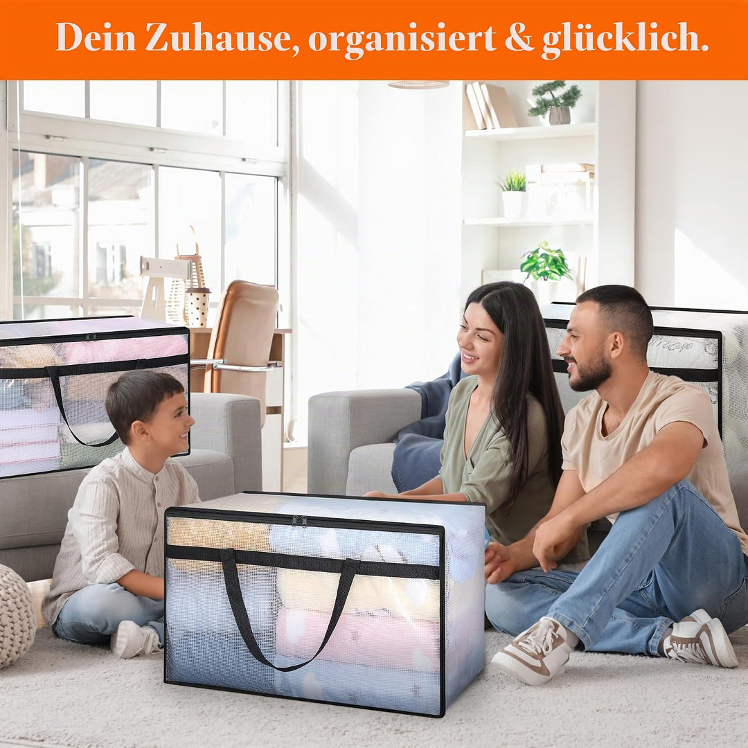 Vieshful 7 Stück 60L Faltbare Aufbewahrungstasche gross aus Transparentem PVC mit Reissverschluss &amp;