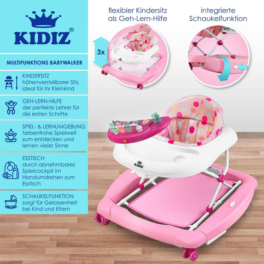 KIDIZ® 4in1 Lauflernhilfe Babywalker Spiel- und Lauflernwagen Gehfrei Schaukelfunktion Babywippe mit