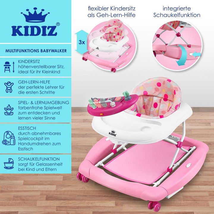 KIDIZ® 4in1 Lauflernhilfe Babywalker Spiel- und Lauflernwagen Gehfrei Schaukelfunktion Babywippe mit