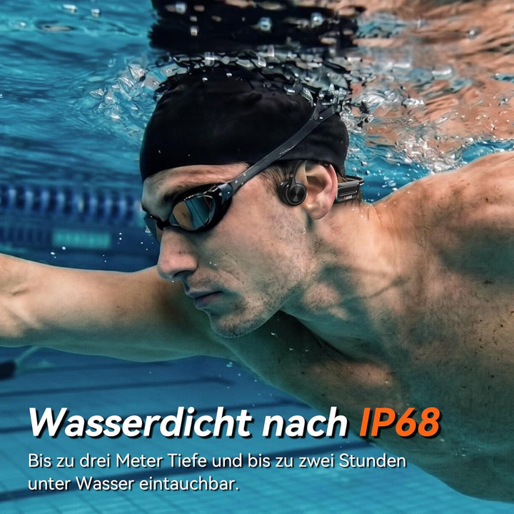 Wantek Knochenschall Kopfhörer Schwimmen IP68 Wasserdicht, Bluetooth 5.3 Open Ear Kopfhörer mit 32GB