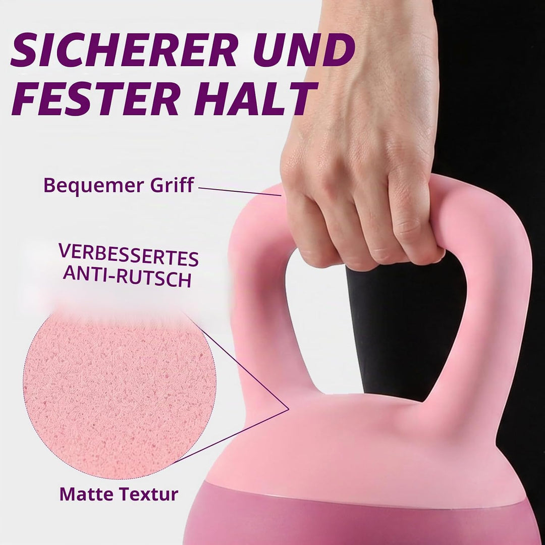 Soft Kettlebell 4-12kg - Bodenschonend und Leise, Eisensand-Kugelhantel mit ergonomischem Griff für