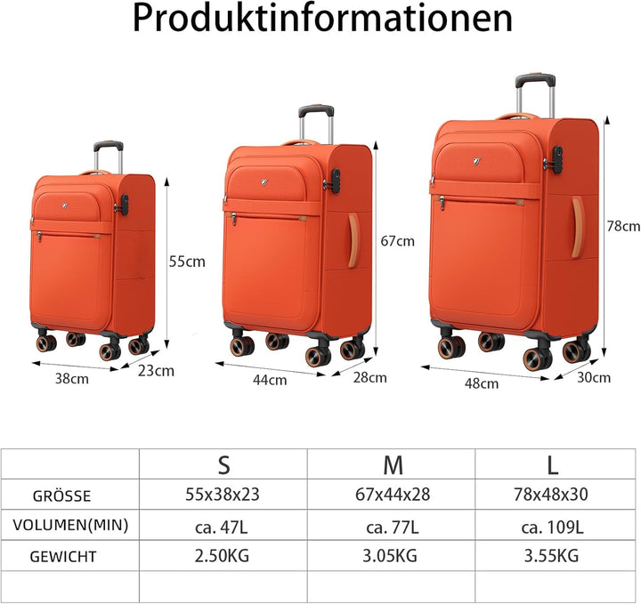 Weichschalenkoffer mittelgross 66x44x28cm - Stoff Koffer Trolley - Leicht Reisekoffer mit 4 Rollen &