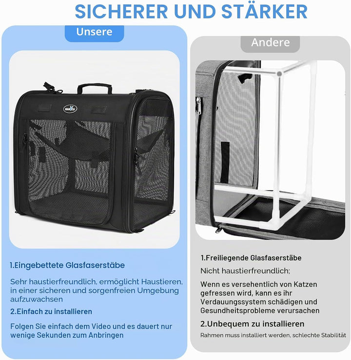 Wakytu Faltbare Katzen Transportbox gross 89x35x43cm für 2 Katzen, 2-in-1 Haustiertragetasche und Au