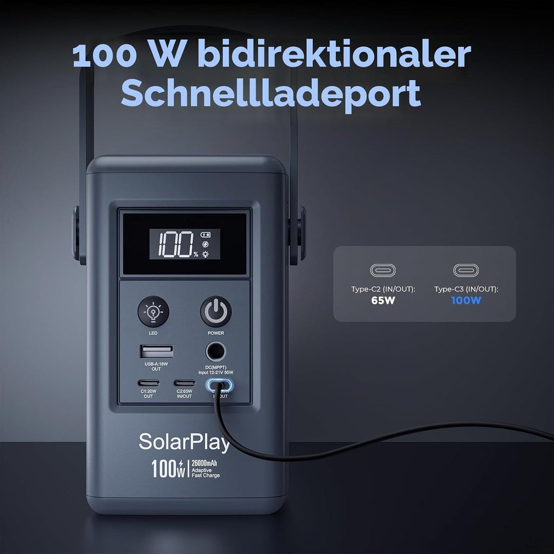SOLARPLAY 25000mAh Power Bank, 92.5Wh Tragbares Ladegerät, 100W Power Bank Schnellladung für Männer