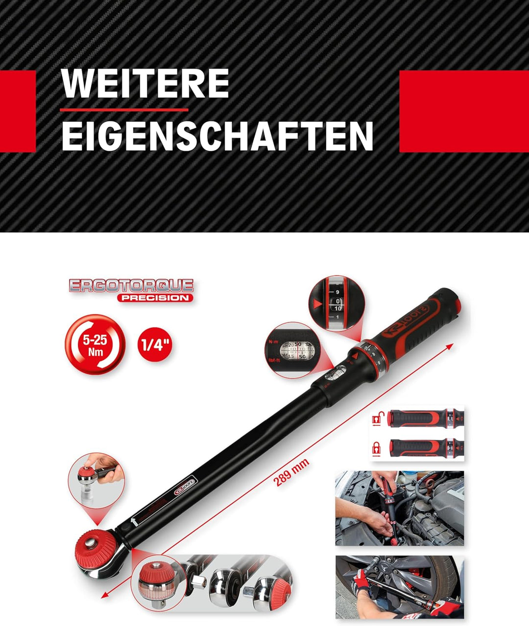 KS Tools 516.1412 1/4" ERGOTORQUEprecision Ratschen-Drehmomentschlüssel Drehknopf, 5-25Nm