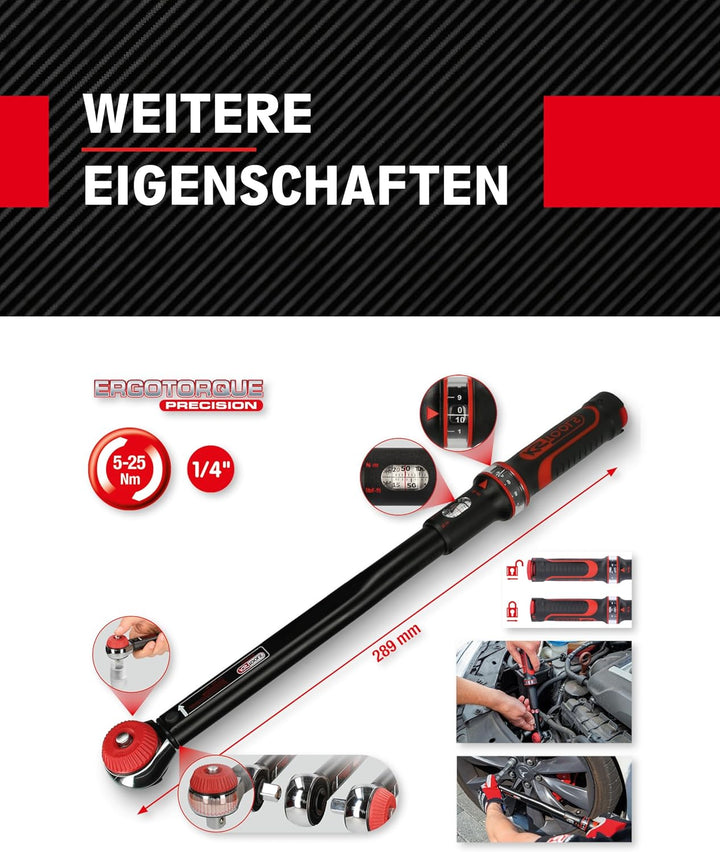 KS Tools 516.1412 1/4" ERGOTORQUEprecision Ratschen-Drehmomentschlüssel Drehknopf, 5-25Nm