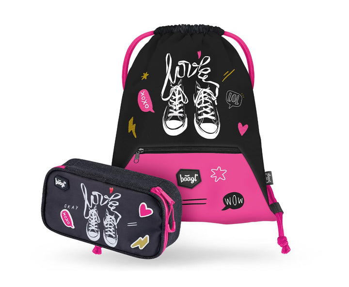 Baagl Federmäppchen Turnbeutel Set 2-teilig Mädchen Sportbeutel - Sneakers | Die Federtasche, das Et