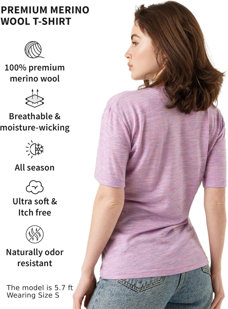 Merino.tech 100% Merino T Shirt Damen - Merinowolle Sport Wandern Thermoshirt Damen + Wandersocken L