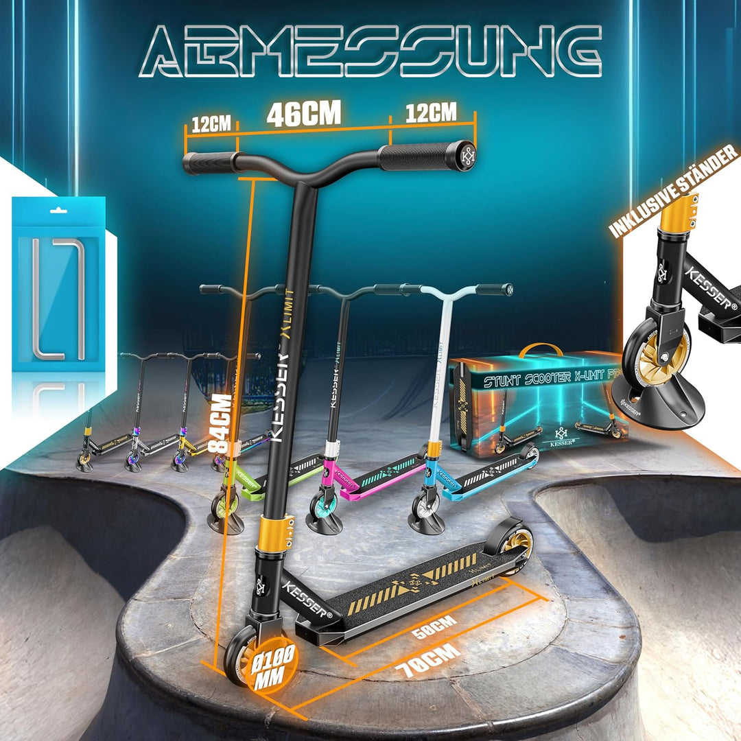 KESSER® Stunt Scooter X-Limit-Pro 360° Lenkung Funscooter Stuntscooter mit Ständer ABEC 9 Kugellager