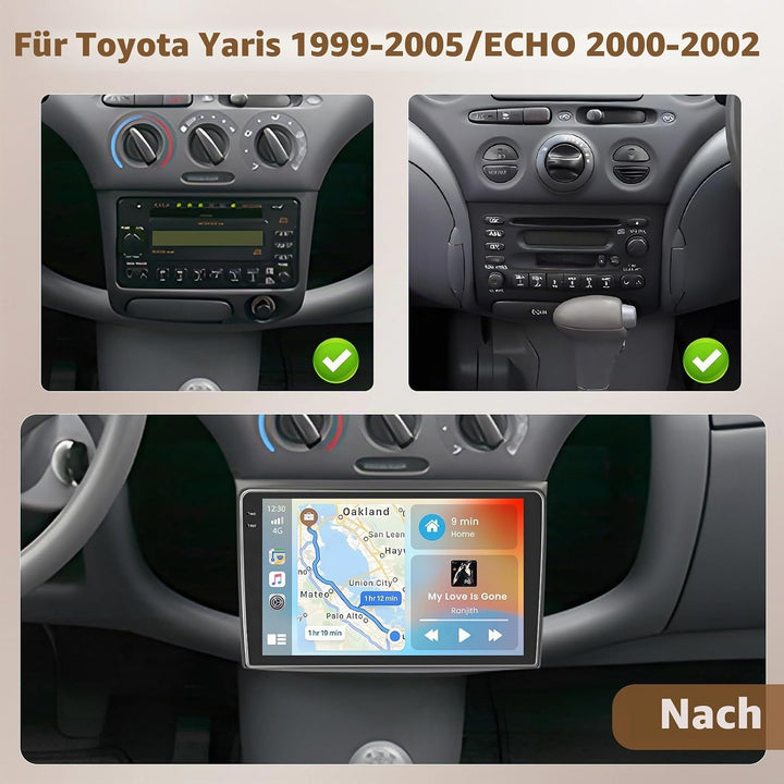 Hikity Android 15 4+64G Autoradio für Toyota Vitz XP10 Yaris Platz Echo 1999-2005 mit 9 Zoll Incell