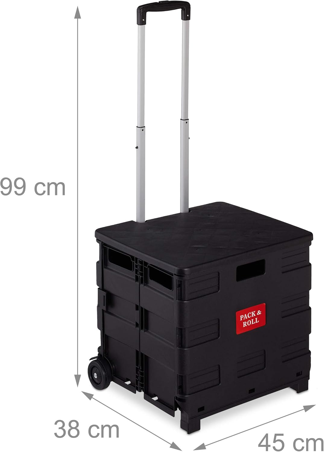 Relaxdays Einkaufstrolley klappbar, mit Teleskopgriff & Deckel, Transporttrolley, bis 35 kg, HBT 99x