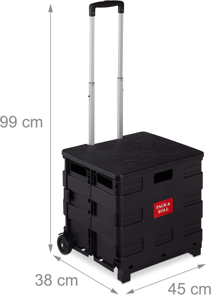 Relaxdays Einkaufstrolley klappbar, mit Teleskopgriff & Deckel, Transporttrolley, bis 35 kg, HBT 99x
