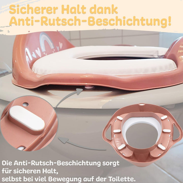 Kinder Toilettensitz mit Sitzpolsterung und Griffen! Toilettenaufsatz für Kinder ab 2 Jahre mit Anti
