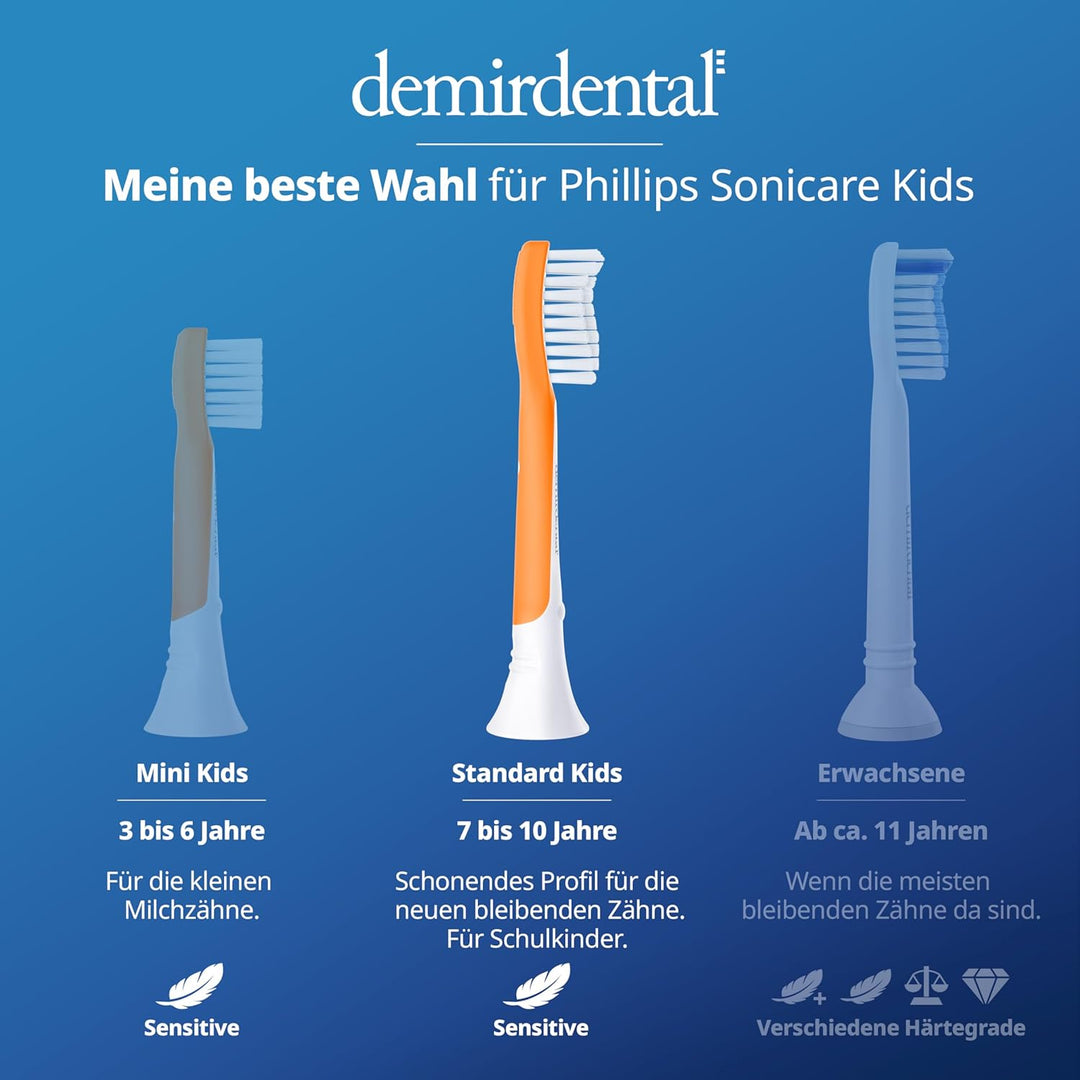 demirdental Kinder Ersatzbürsten passend für Philips Sonicare Kids, Bürstenköpfe ab 7 Jahre, entspri