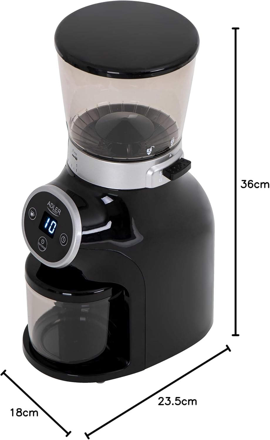 Adler AD 4450 Burr Kaffeemühle 300 W Schwarz 31 Mahlstufen Mahlwerk für Kaffeebohnen