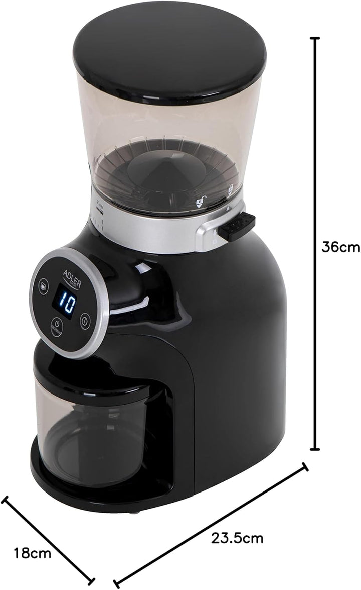 Adler AD 4450 Burr Kaffeemühle 300 W Schwarz 31 Mahlstufen Mahlwerk für Kaffeebohnen