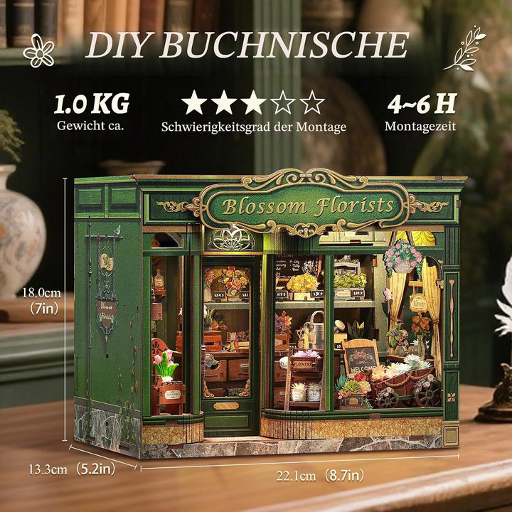 3D-Holz-Miniaturhaus mit LED – dekoratives Bücherregal-Deko, Selbstbau-Puzzle für Erwachsene, kreati