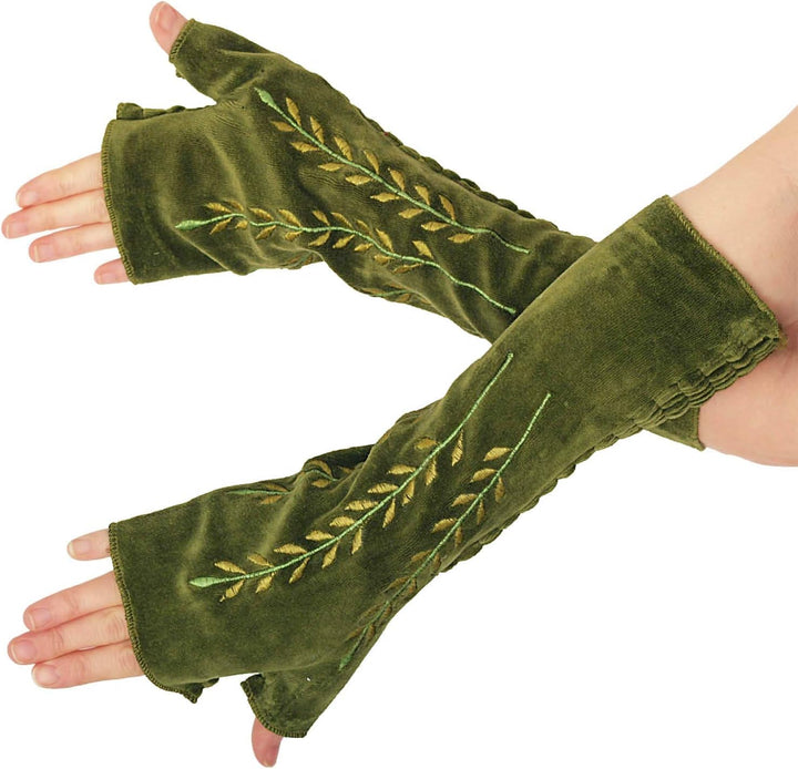 PUREWONDER Damen Armstulpen Samt Handstulpen Design Nr. 14 Grün, Grün