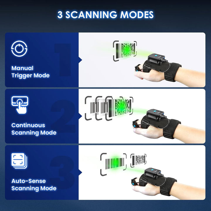 Eyoyo Wearable Glove QR Code Scanner, 1D 2D Finger Ring Bluetooth Barcode Scanner, Left&Right Hand W