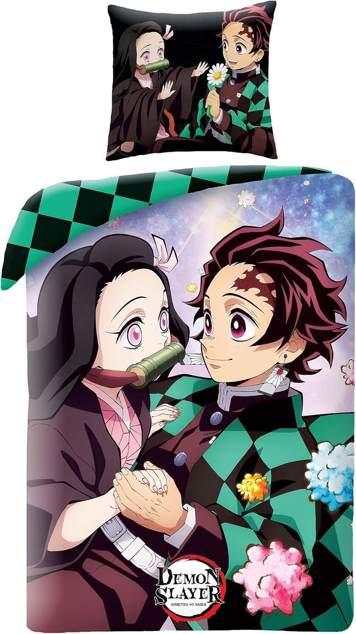 Elbenwald Anime Bettwäsche Demon Slayer mit Nezuko & Tanjiro Motiv mit Reissverschluss für Herren Da