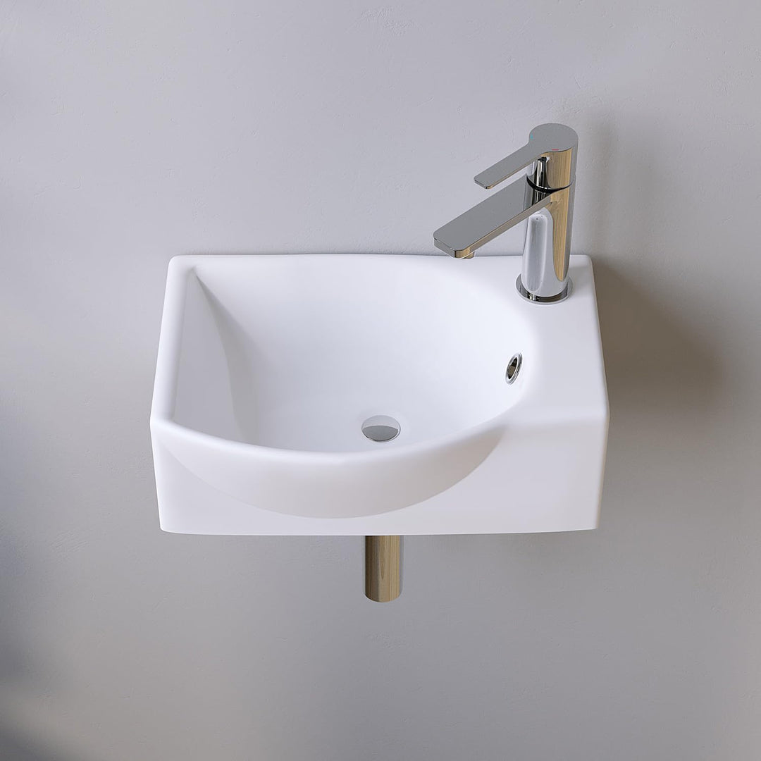 Waschbecken Keramik Waschtisch Hängewaschbecken klein Handwaschbecken Weiss Eckig-Oval 40 x 28 cm Ba