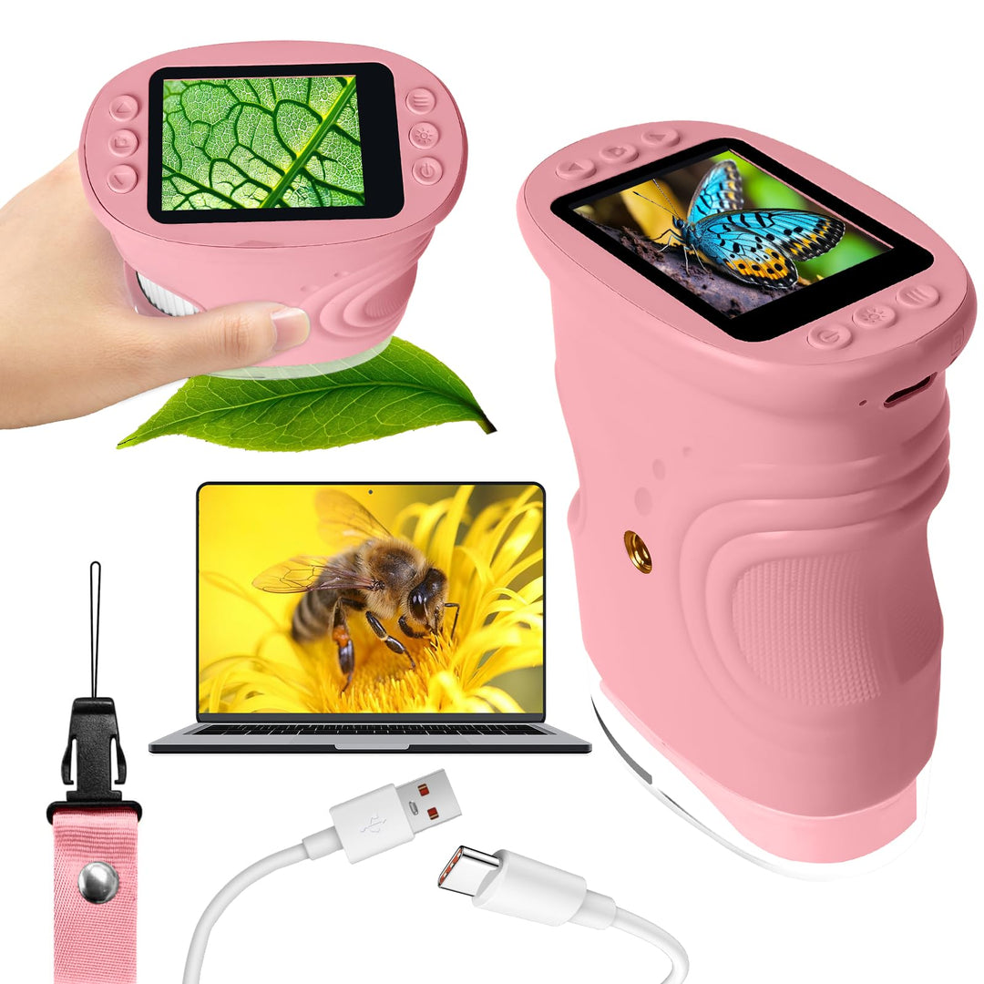 Digitales Mikroskop für Kinder, 1000X tragbares Taschenmikroskop mit 4K 2.0" Bildschirm Kinder Handy