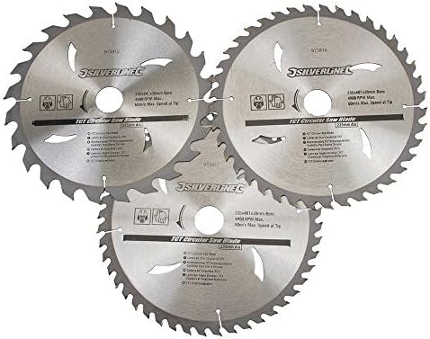 Silverline 973912 Hartmetall-Kreissägeblätter mit 24, 40 und 48 Zähnen, 3-tlg. Satz 235 x 30, Reduzi