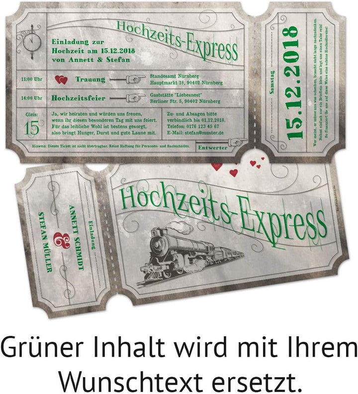 10 x Lasergeschnittene Vintage Hochzeitseinladungen individuell mit Ihrem Inhalt und echtem Abriss -