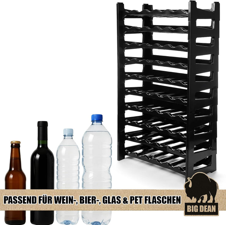 BigDean Flaschenregal stapelbar für 60 Flaschen Weinregal aus Kunststoff | Farbe Schwarz, Getränkere