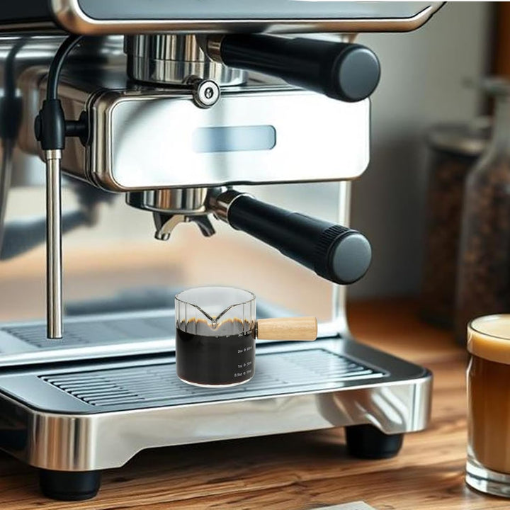 Espressotassen 2er-Set, 118 ml Espresso-Shotgläser mit Holzgriff, Tassen mit V-förmigen Ausgiessern,