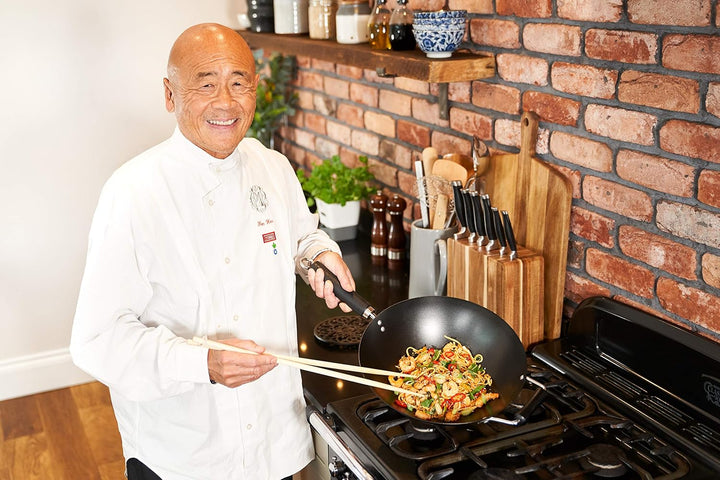 Ken Hom KH435001 Carbonstahl Wokfanne, 35cm, Excellence, Wok Induktion, Phenolischer Griff, Spülmasc